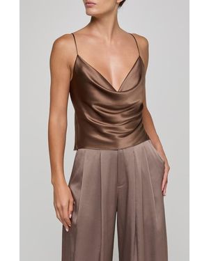 L'Agence Calista Cowl Neck Silk Camisole - Brown