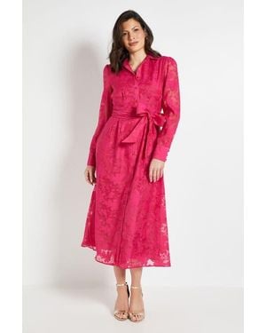 Wallis Floral Organza Belted Midi Dress - Pink