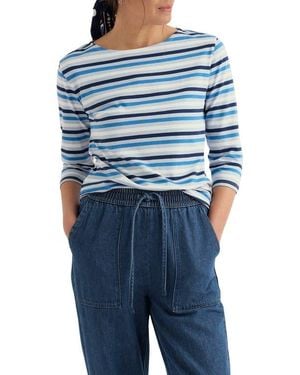 Seasalt Cornwall Sailor Stripe Three Quarter Sleeve Organic Cotton T-Shirt - Blue