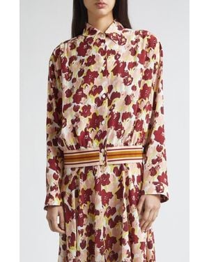 Marni Secret Bouquet Print Silk Crêpe De Chine Shirt Jacket - Red