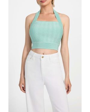 Guess Sofie Rib Crop Halter Top - Blue