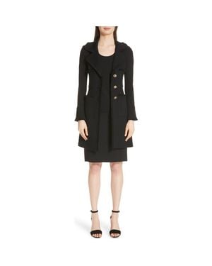 St. John Collection Fringed Wool Blend Milano Piqué Knit Topper - Black