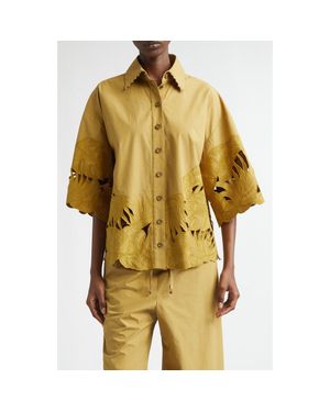 Zimmermann Mahon Oversize Embroidered Cutwork Cotton Button-Up Shirt - Yellow