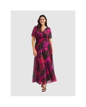 Scarlett & Jo Isabelle Printed Angel Sleeve Dress - Red