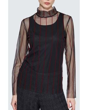 Luukaa Eisley Striped Mesh Blouse - Black