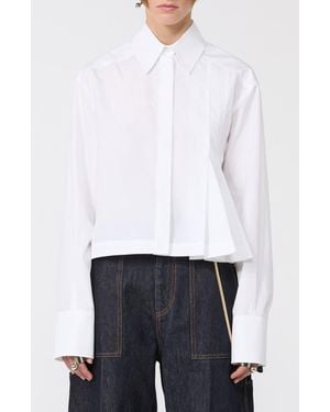 Sportmax Certo Pleated Crop Poplin Button-Up Shirt - White