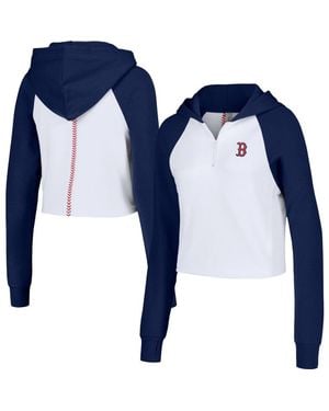 Lusso Boston Sox Jane Raglan Quarter-Zip Tri-Blend Cropped Pullover Hoodie - Blue