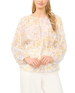 Halogen® Ditsy Daisy Print Pleat Waist Top - White