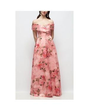 The Dessy Group Karr Floral Jacquard Off The Shoulder Organza Gown - Pink