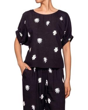 MELLODAY Floral Print Short Sleeve Top - Blue