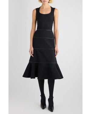 Alaïa Charnière Stretch Virgin Wool & Leather Dress - Black