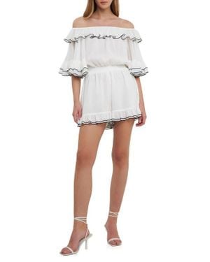 Endless Rose Contrast Edge Off The Shoulder Romper - White