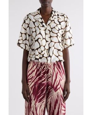 Dries Van Noten Clive Print Silk Camp Shirt - Red