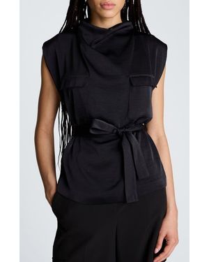 Kenneth Cole Cowl Neck Hammered Satin Top - Black