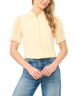 Cece Scallop Trim Button-Up Shirt - White