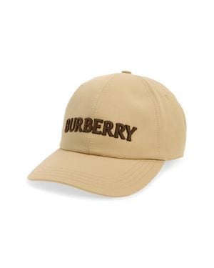 Burberry Logo Cotton Gabardine Baseball Cap - Natural