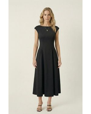 Modenaire Open Back Cap Sleeve Midi Dress - Natural