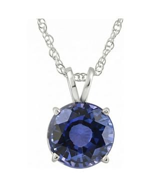 Bliss Diamond 3.50Ct Round Sapphire Solitaire Pendant 14K Necklace Lab Grown 9Mm - Blue