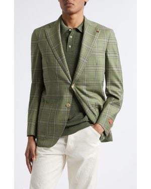 Isaia Delain Check Wool Sport Coat - Green