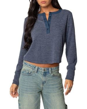 Edikted Ruth Waffle Knit Henley - Blue