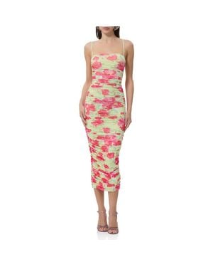 AFRM Hazel Ruched Mesh Midi Dress - Red