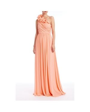 Badgley Mischka Frill Pleated One-Shoulder Gown - Orange