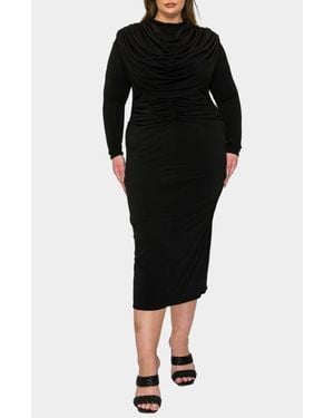 L I V D Aurora Elegance Long Sleeve Body-Con Midi Dress - Black