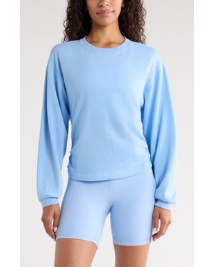 Zella Ruched Side Cotton Blend French Terry Sweatshirt - Blue