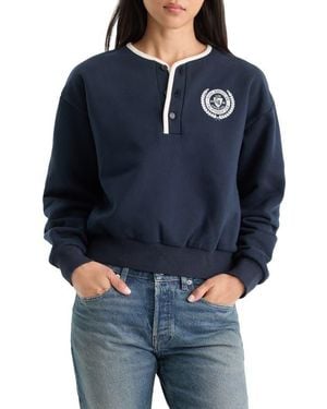 GOOD AMERICAN The Brushed Fleece Henley Sweatshirt - Blue