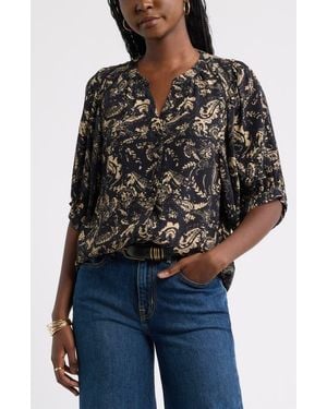 Treasure & Bond Raglan Sleeve Button-Up Shirt - Black