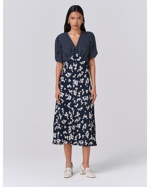 Ghost Lulu V-Neck Midi Dress - Blue