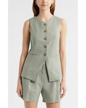 Open Edit Linen Blend Vest - Green