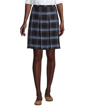 Lands' End School Uniform Young Plaid Box Pleat Skirt Top Of The Knee - Black