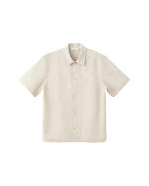 Mango Embroidered Short Sleeve Button-Up Shirt - Natural