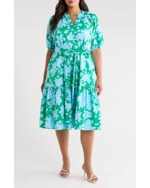 Sugarlips Riona Floral Wynette Tiered Midi Dress - Green