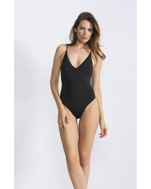 NESSI BYRD Deep V-Neck Criss-Cross One-Piece Swimsuit - Black