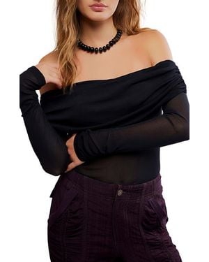 Free People Forget Me Not Off The Shoulder Mesh Bodysuit - Black