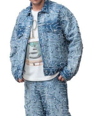 Alpha Style Alida Burnout Denim Jacket - Blue