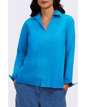 Foxcroft Agnes Split Cuff Popover Blouse - Blue