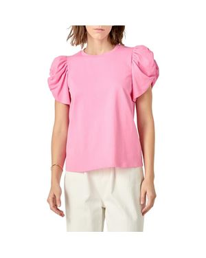 English Factory Gathered Sleeve Knit Top - Pink