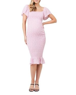Ripe Maternity Selma Shirred Fitted Midi Dress - Pink