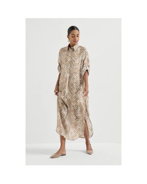 Brunello Cucinelli Chevron Print Dress - Natural
