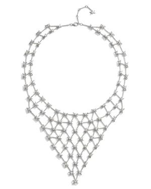 Awe Inspired Triple Moon Connector Bib Necklace - White