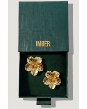 IMBER Hibiscus Flower Statement Earrings - Metallic