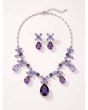 Modenaire Crystal Necklace And Earrings Set - Pink