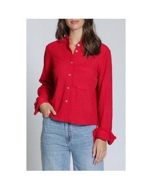 Apny Ruffle Long Sleeve Crop Button-Up Shirt - Red