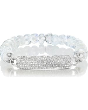 Sheryl Lowe Small Diamond Id Tag On Moonstone Bead Bracelet - White