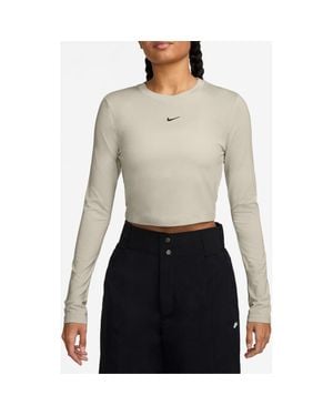 Nike Sportswear Chill Knit Slim Long Sleeve Crop T-Shirt - Gray