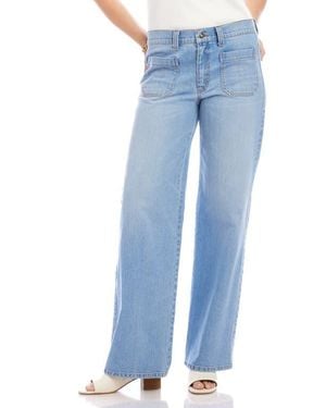 Karen Kane Lauren Patch Pocket High Waist Wide Leg Jeans - Blue