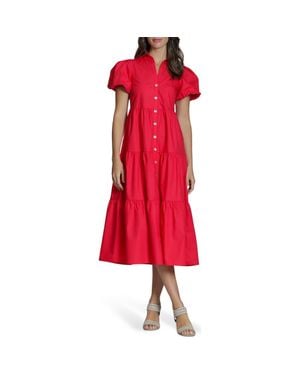 Apny Puff Sleeve Tiered Cotton Midi Dress